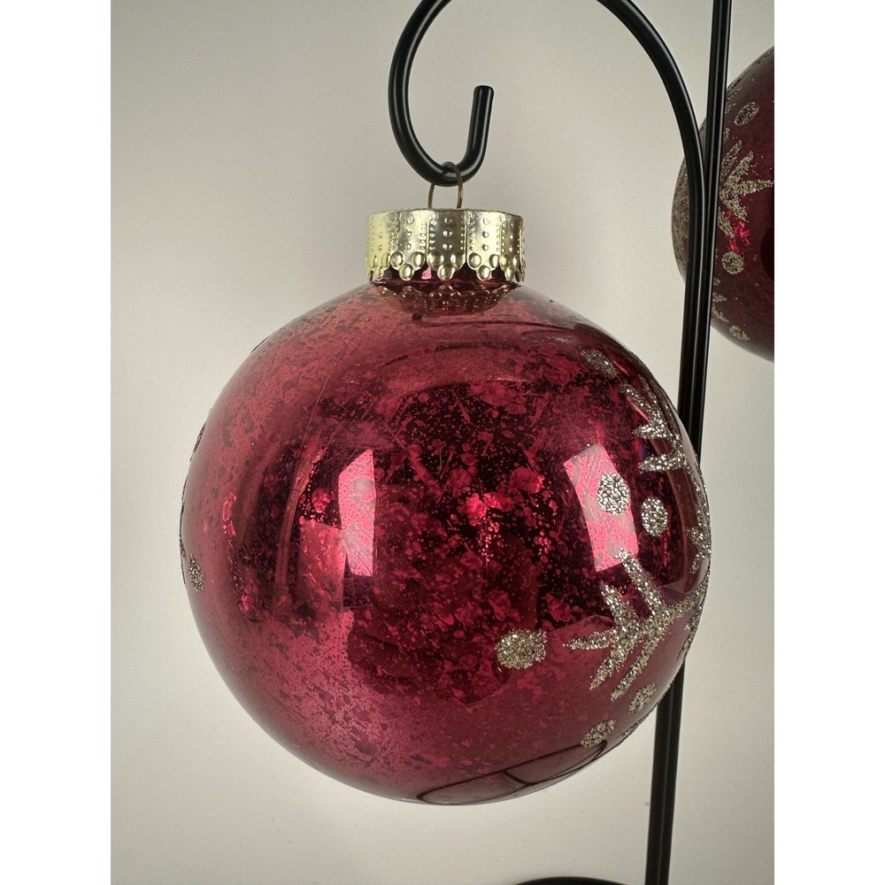 2 Snowflake Ornaments Red And Gold Glitter And Sparkles Plastic - Picture 3 of 4